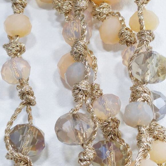 Chico's Peach Opalescence Crystal Bead Gold Thread Necklace, 27 Inches - Picture 4 of 8